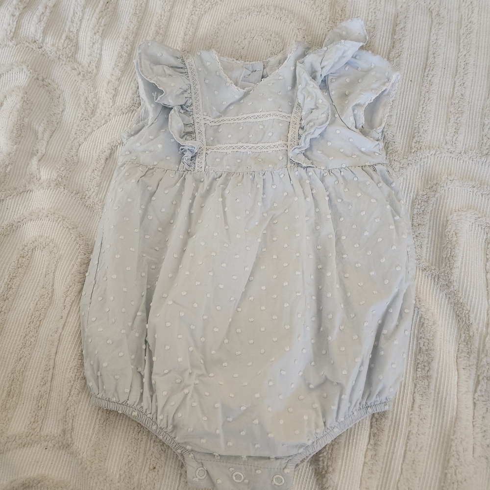 Dondolo Light Blue Baby Romper with Ruffles 24m
